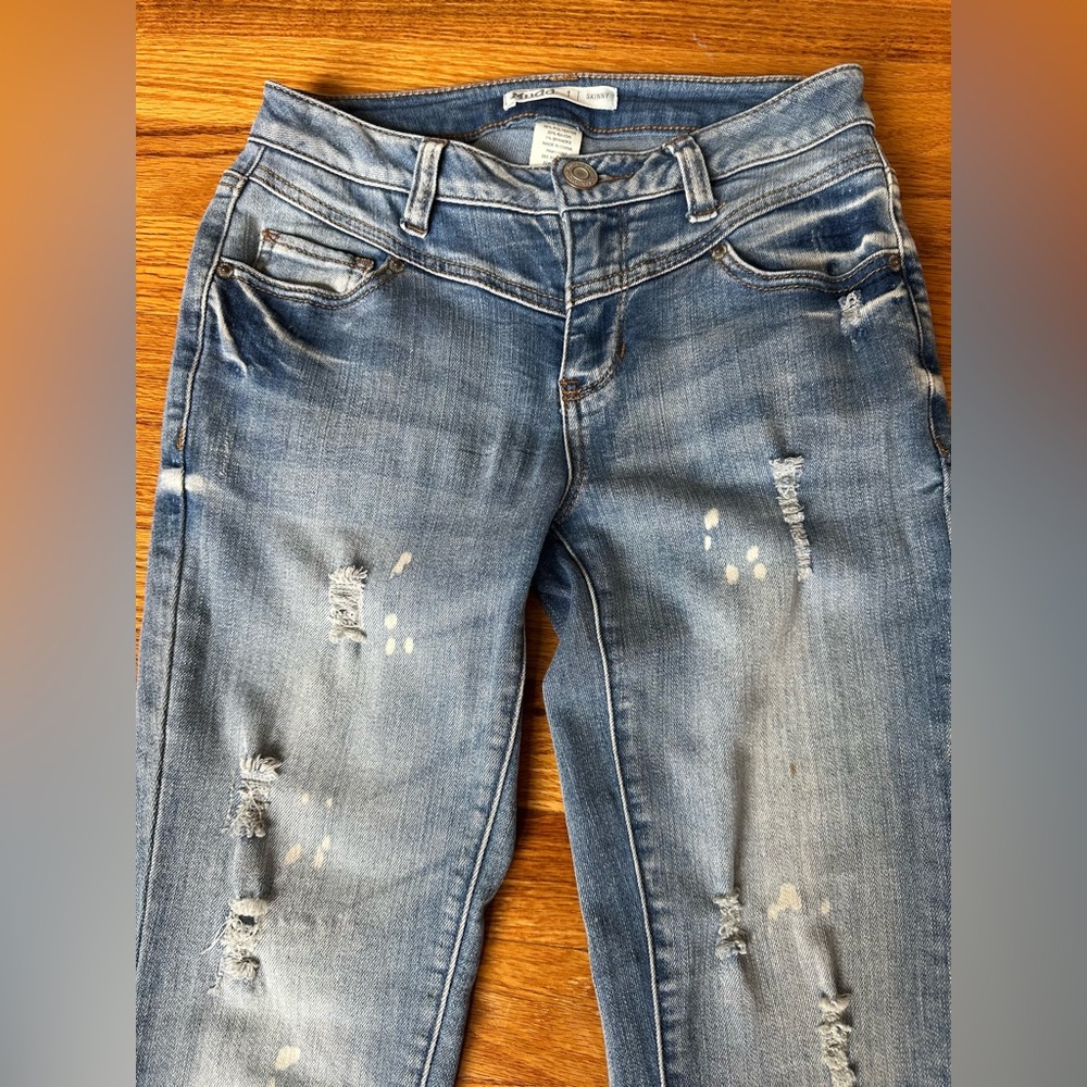Juniors Distressed Blue Jeans